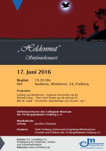 Illustration: Landschaft mit Adler und Bergziegen, Text: Heldenmut - Sinfoniekonzert - 17. Juni 2016...