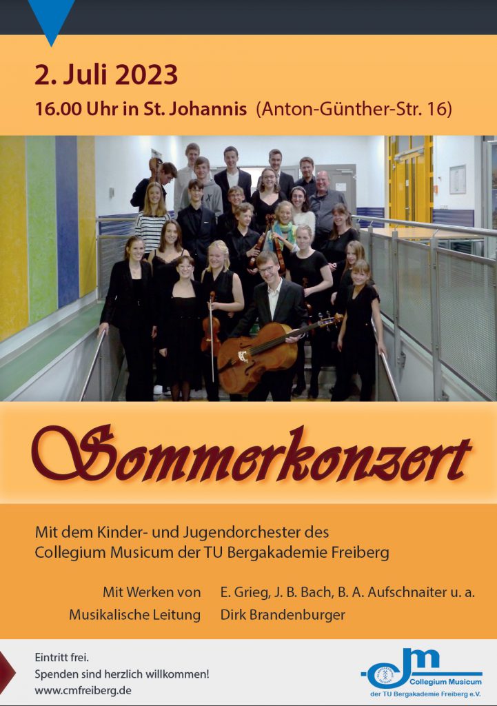 Veranstaltungsplakat für das Sommerkonzert des Kinder- und Jugendorcheesters des Collegium Musicums am 2. Juli 2023