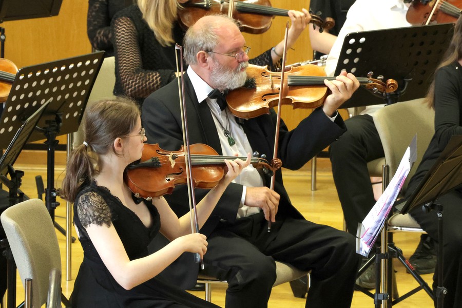 Eine Violinistin und ein Bratschist beim Spiel